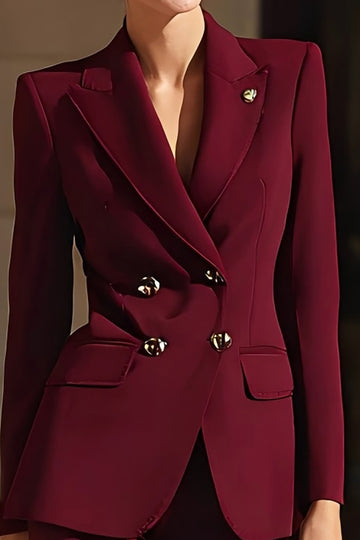 Burgundy Slim Fit Peak Lapel Double Breasted 2 Piece Women Suits